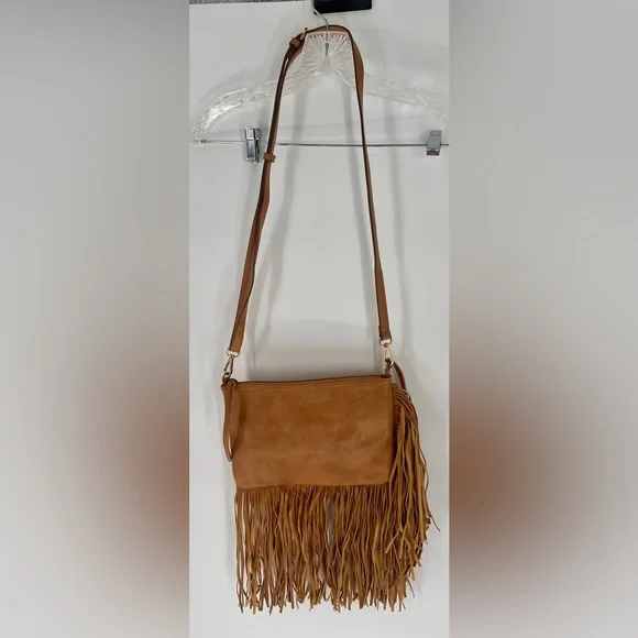 Carlos Santana Crossbody Bag Fringe Tan Brown Purse W/ Chain Strap New - Picture 4 of 7